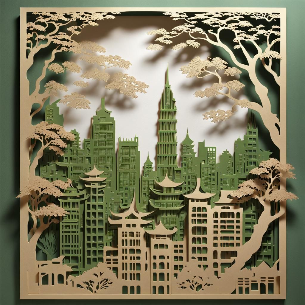 Delicate Jianzhi Cityscape in Earthy Tones