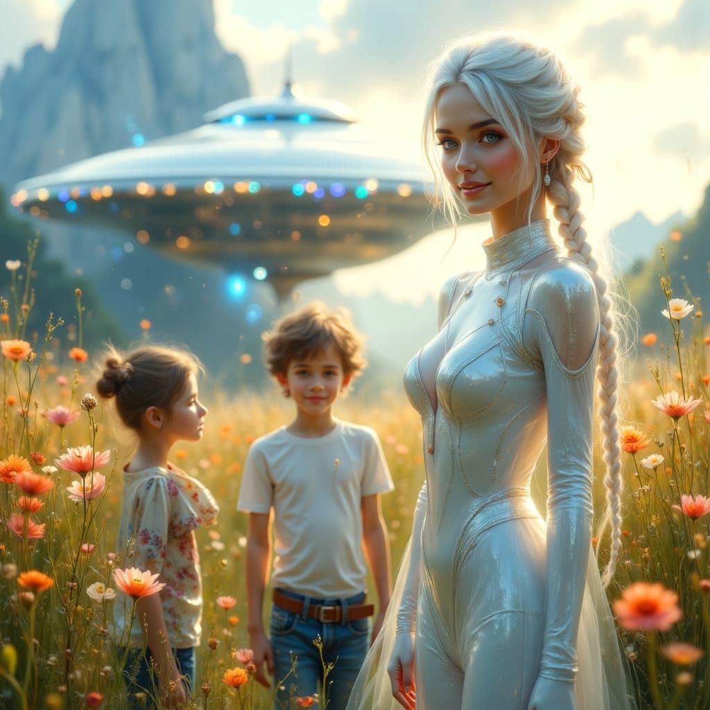 A hyperdetailed close-up of a beautiful, very tall beautiful...