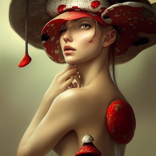 Mushroom Girl Portrait in Art Nouveau Style