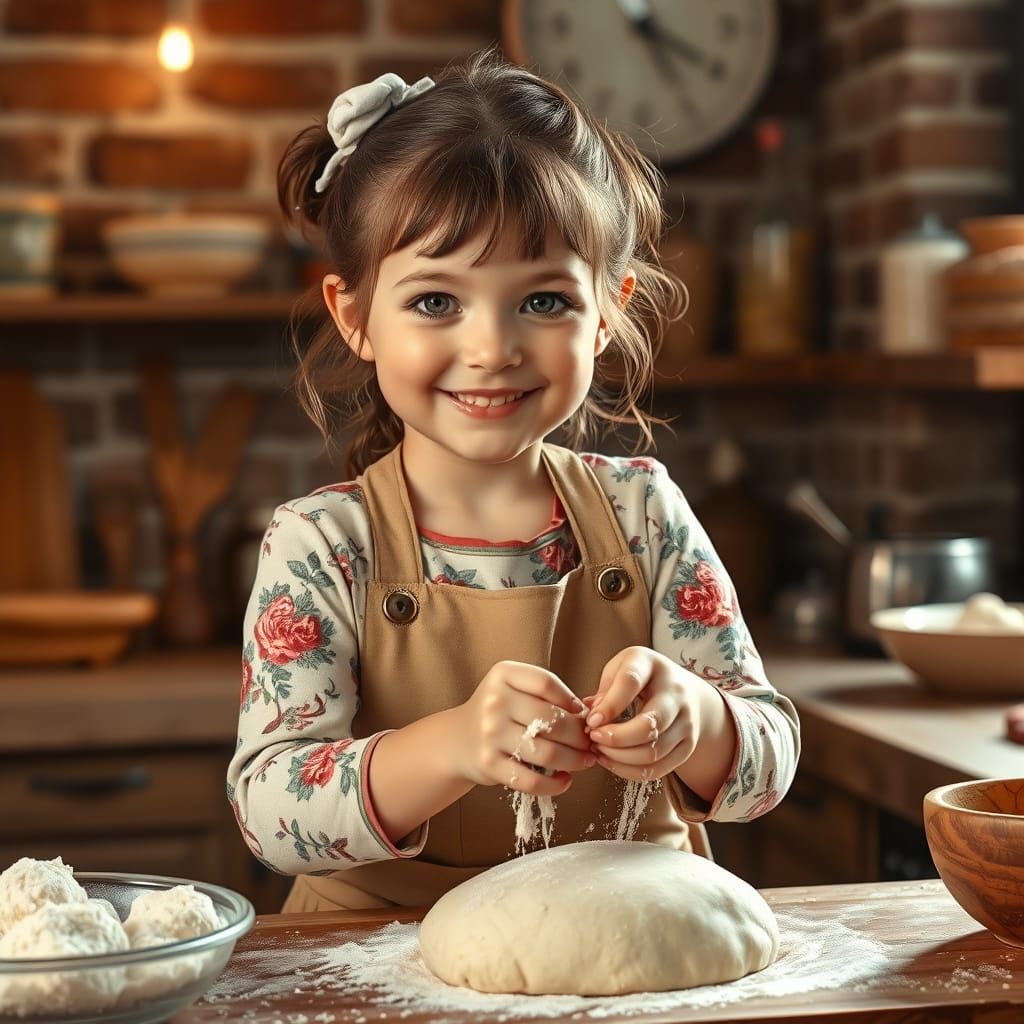 Cozy Girl Bakes in Rustic Kitchen