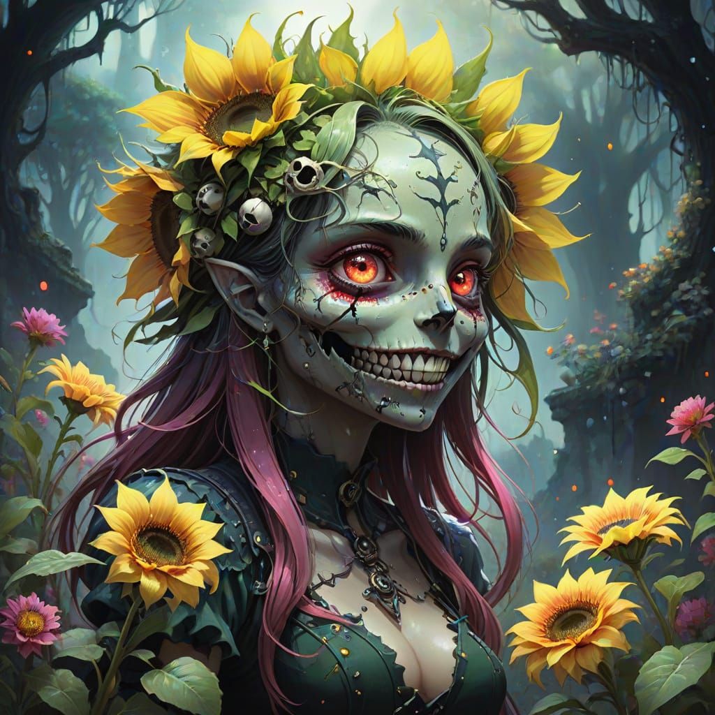 Menacing Cartoon Flower with Spooky Grin