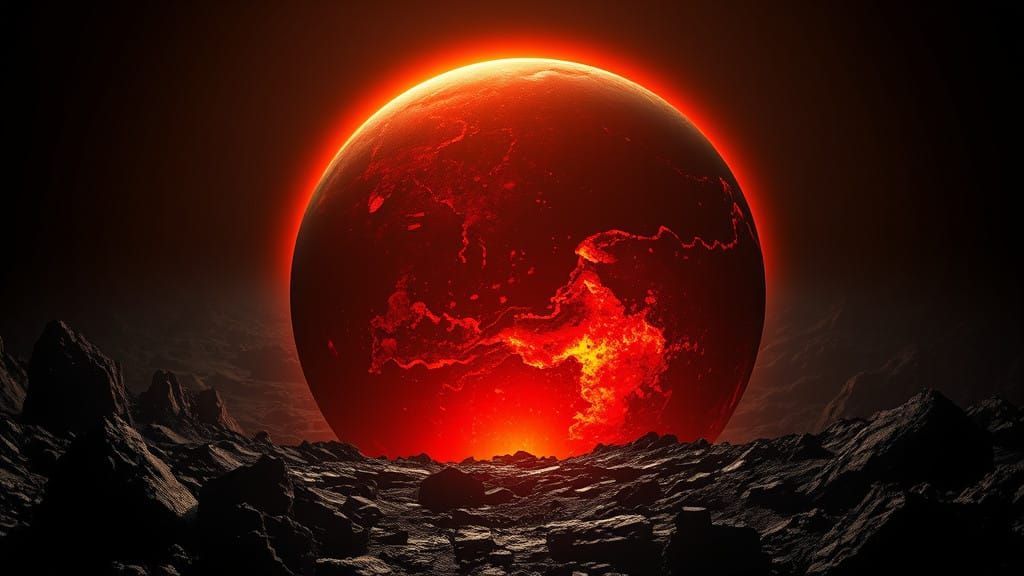 Dramatic Volcanic Planet, Rendered in Cinematic Film Style