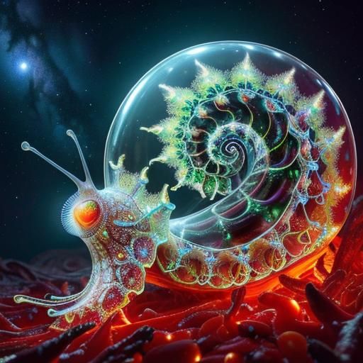 Bioluminescent Fractal Plants in Glass Snail Shell