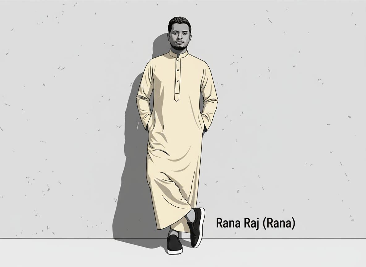 Photo-Realistic Man in Islamic Dress Against Gray Wall