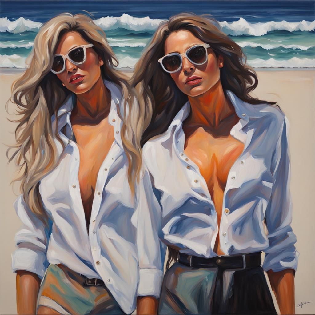 Beach Women in Acrylic Painting Style
