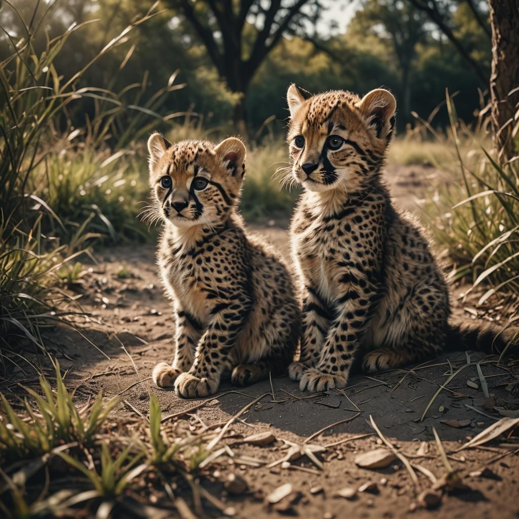 Cheetah Kittens in Cinematic Film Still