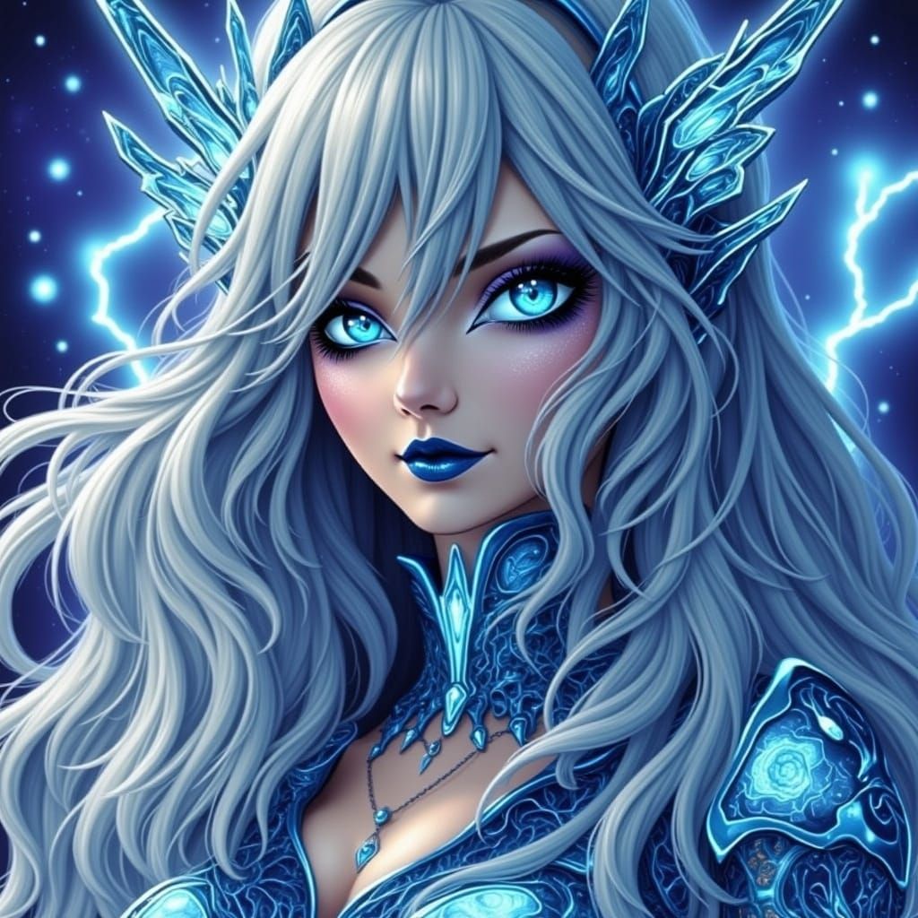 Alluring Metallic Figure Shimmering in Electric Blue