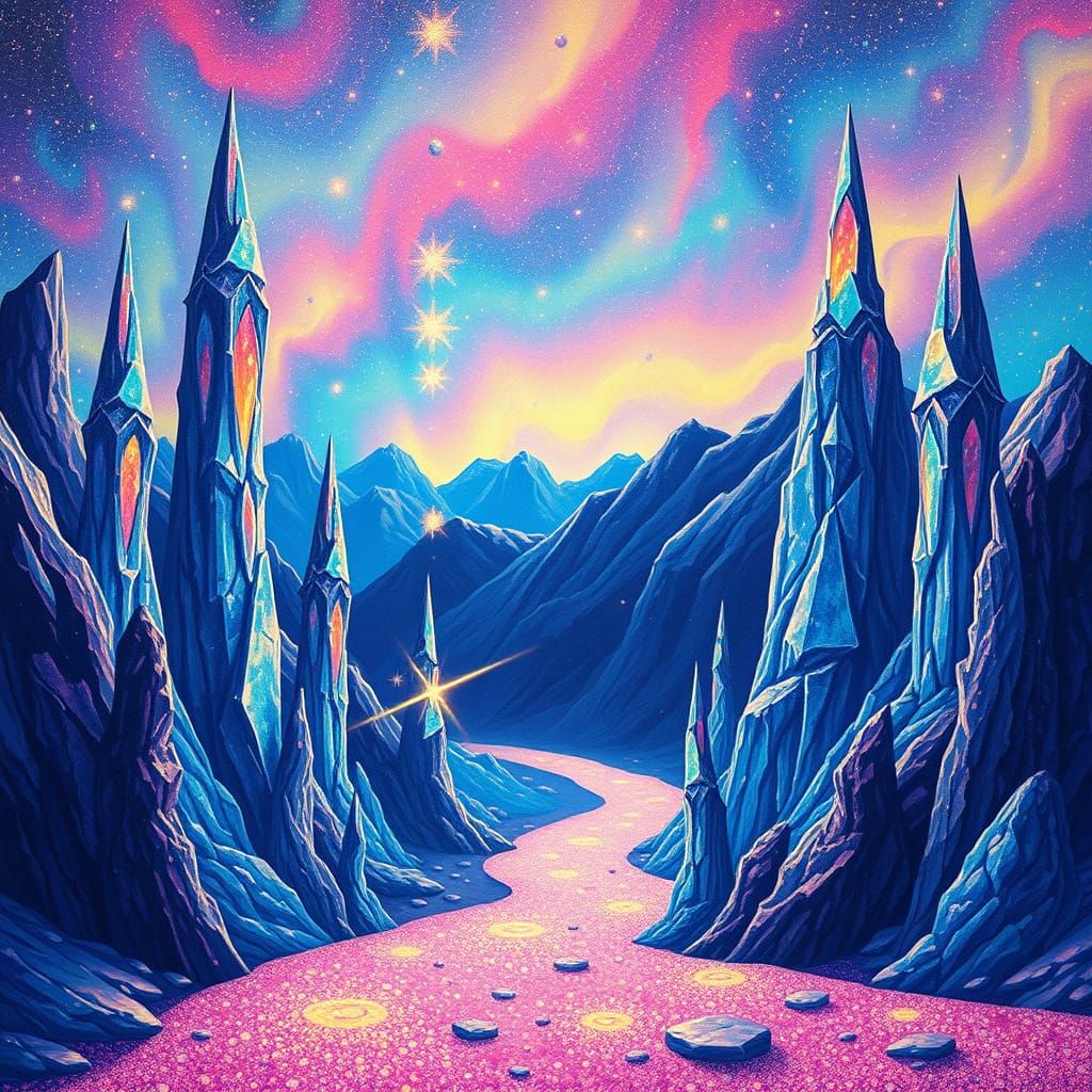 Iridescent Dreamscape in Whimsical Art Style