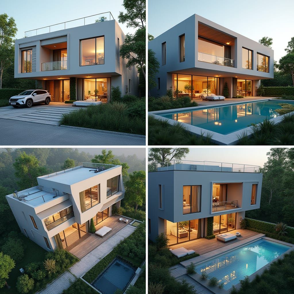 Four Views of a Modern Duplex in Cinematic 3D