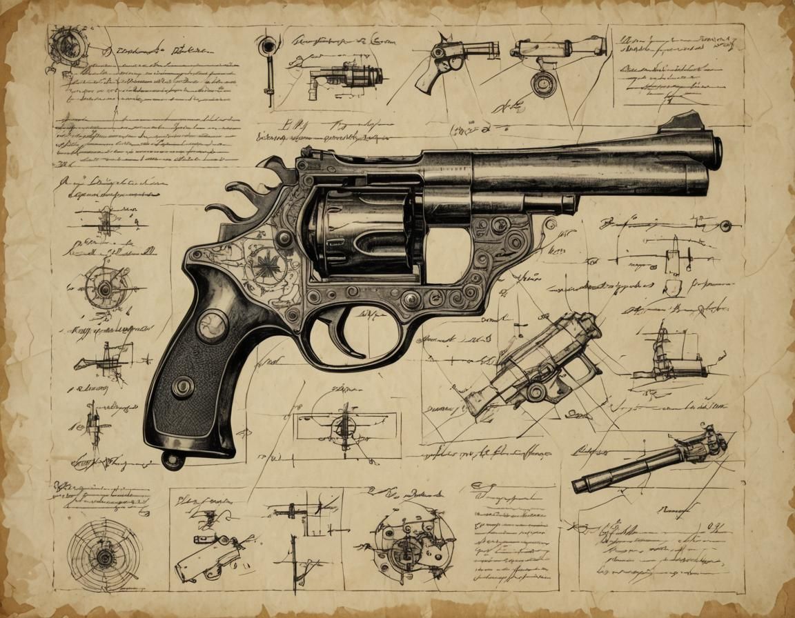 Technical drawing of a pistol