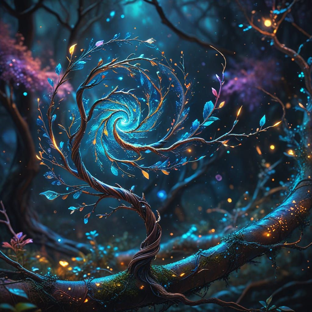 Vibrant Twig Twists in Ethereal Fairytale Scene