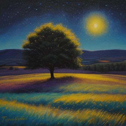 Radiant Starry Night Sky Oil Painting
