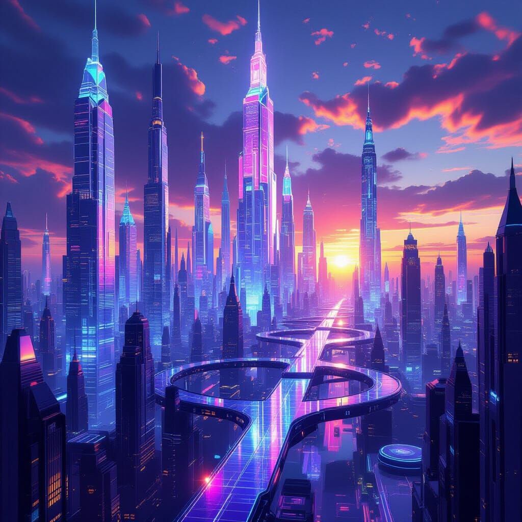 Crystal City of the Future Under Binary Sunset