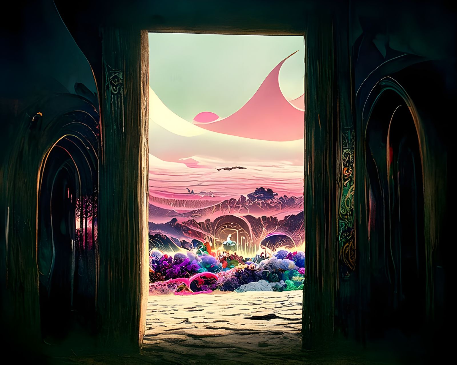 Fantasy Dreamscape Portal in Psychedelic Romanticism Style