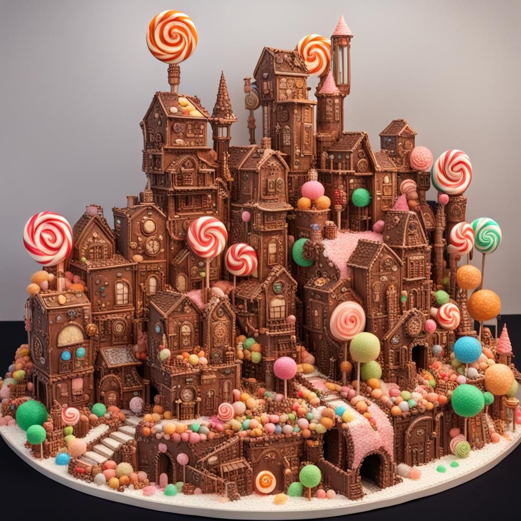 Steampunk Candy Cityscape with Gingerbread and Gearworks