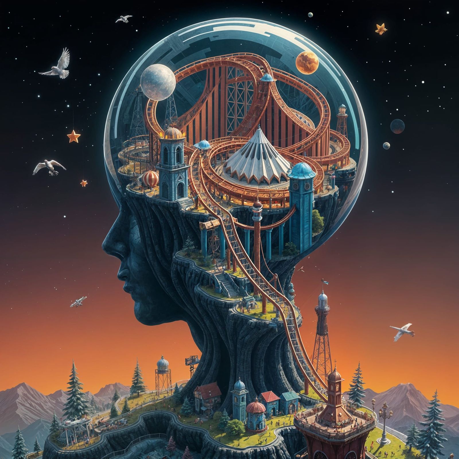 Mind Coaster: Psychedelic Brain Theme Park Concept Art