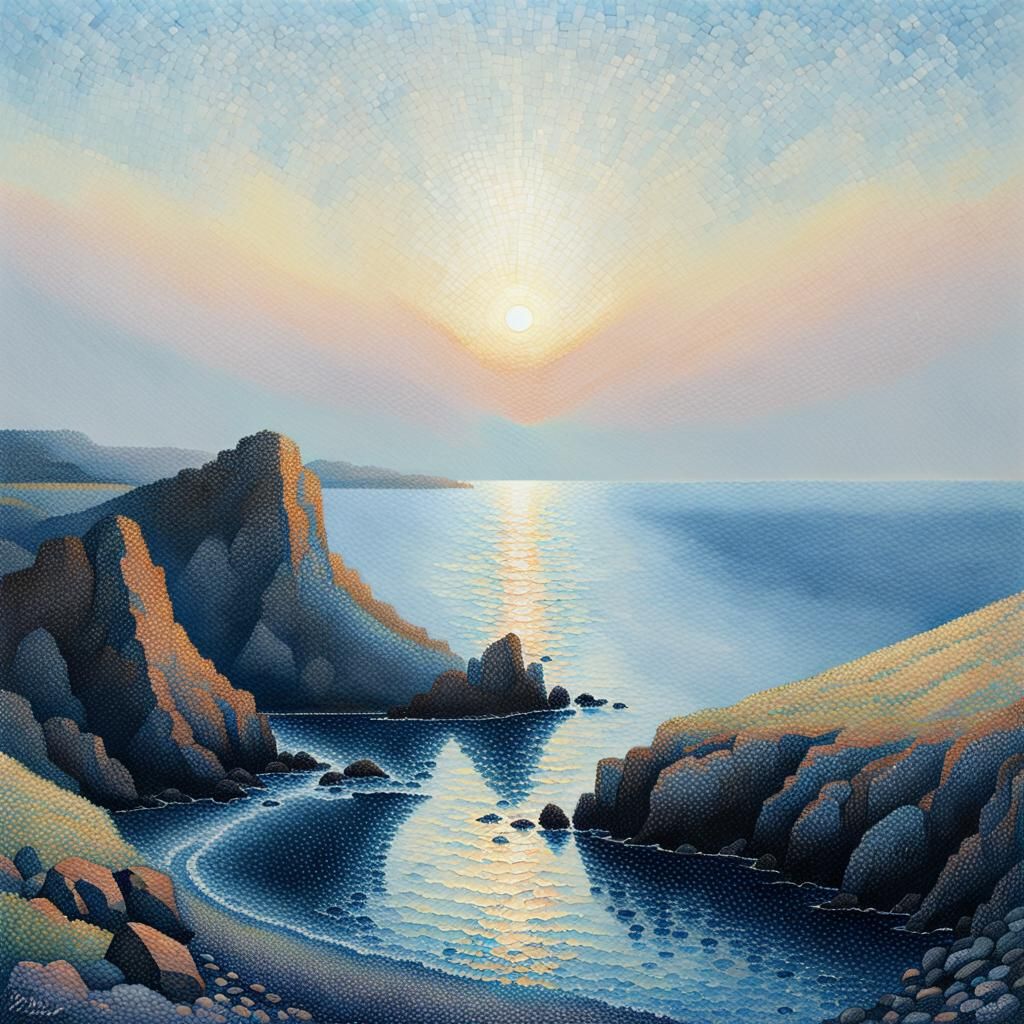 Pointillist Dawn Over Desolate Coastline