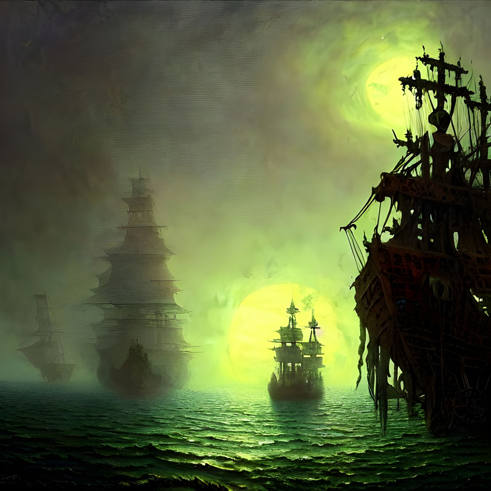 Eerie Ghost Ship Painting in Fantasy Style