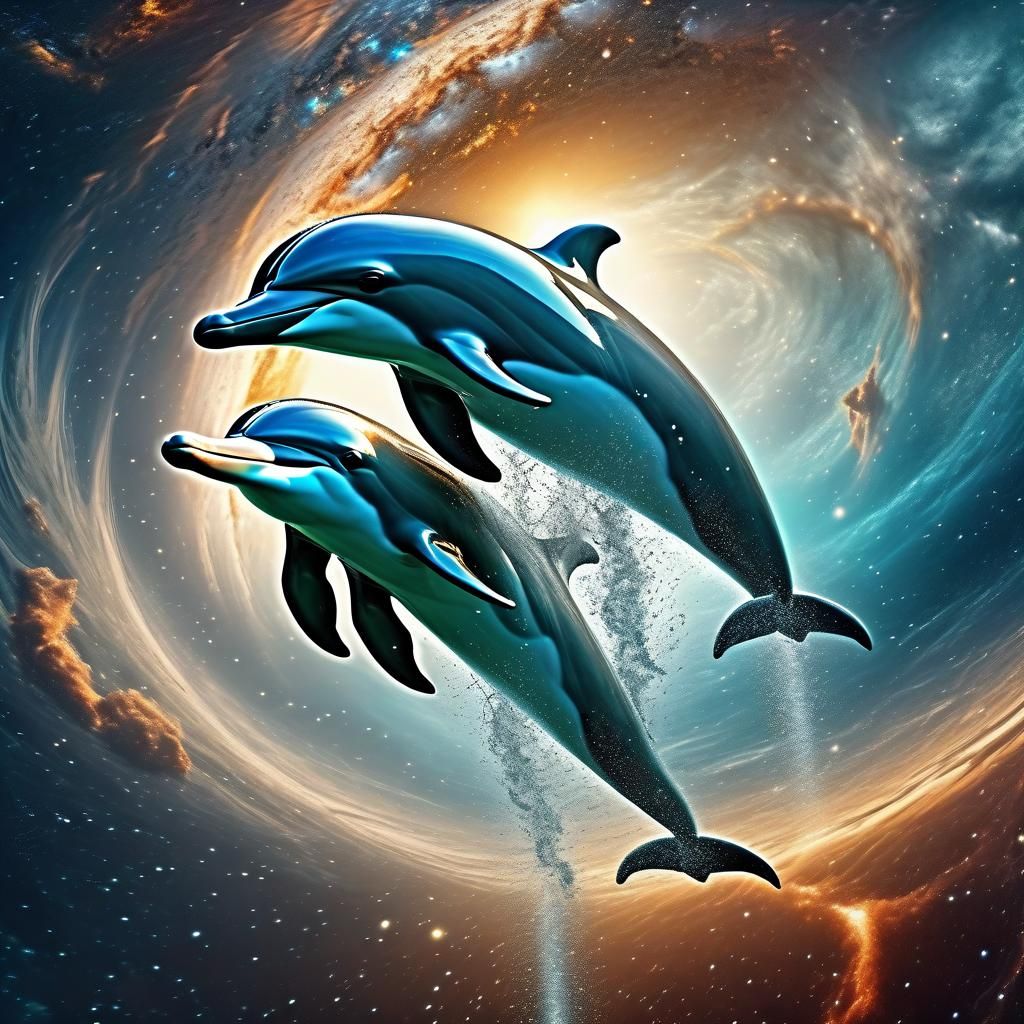 Hyperrealistic Dolphins Fly Through Space Wormhole