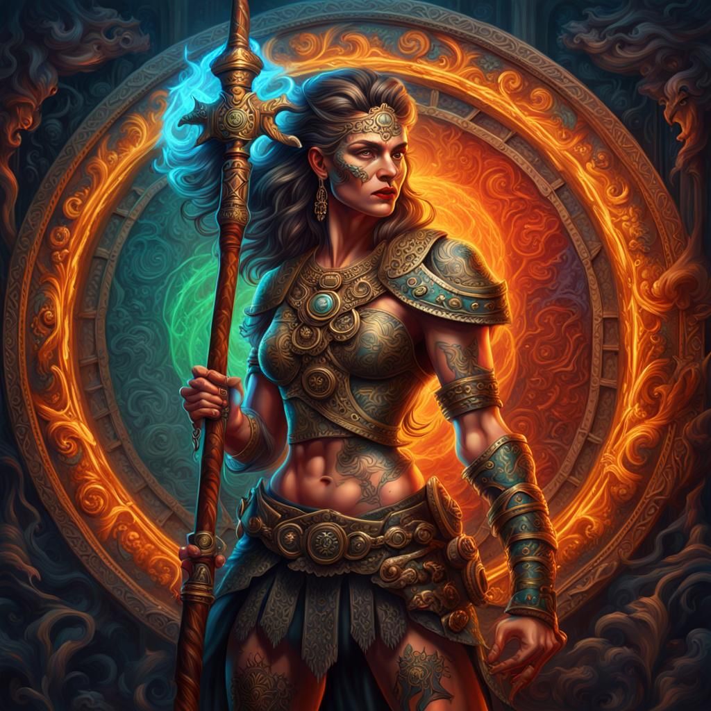 Barbarian Warrior Woman with Sword in Baroque Style