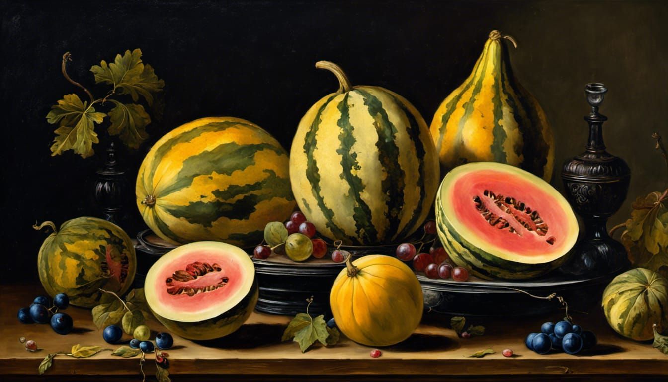 Melons in Cornucopia: Oil Painting Still Life