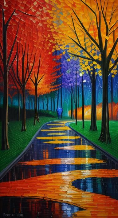 Autumn Night in Park as Paper Collage