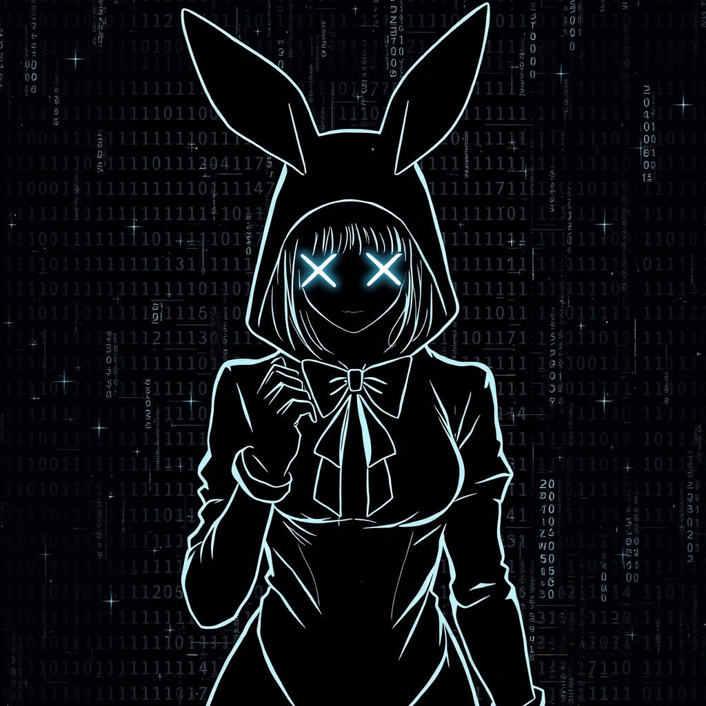 Futuristic Bunny Girl in Neon-Lit Binary World