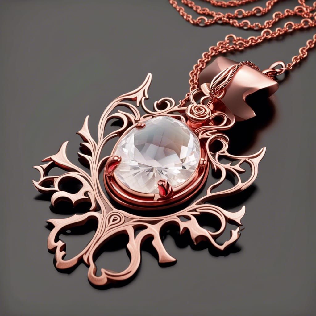Ethereal gothic rose gold necklace with clear Quartz crystal pendant with red spots& ethereal vibes& beautiful craftsman...