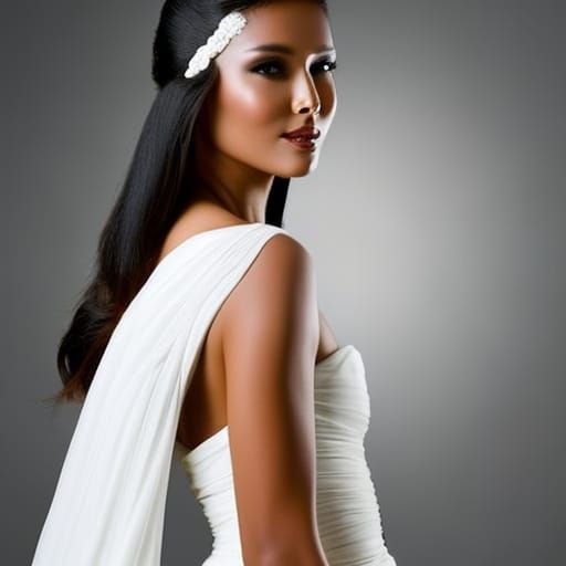 Young Woman in Toga at Market Entrance