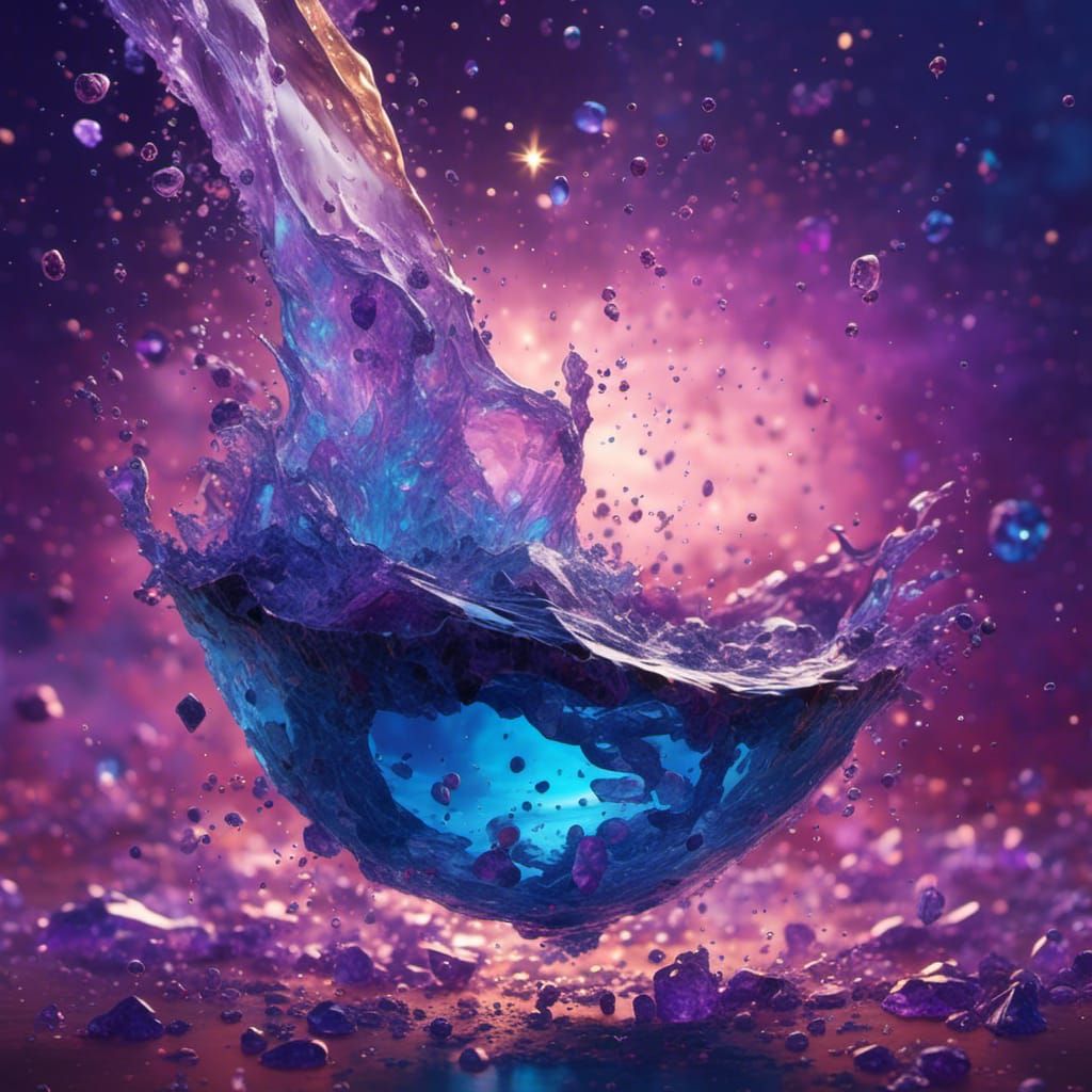 Amethyst Gemstone Pouring Water into Starry Space