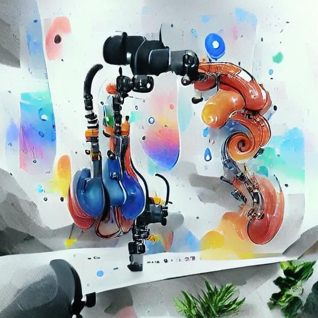 Colorful Robot Musician in Watercolor Comic Style
