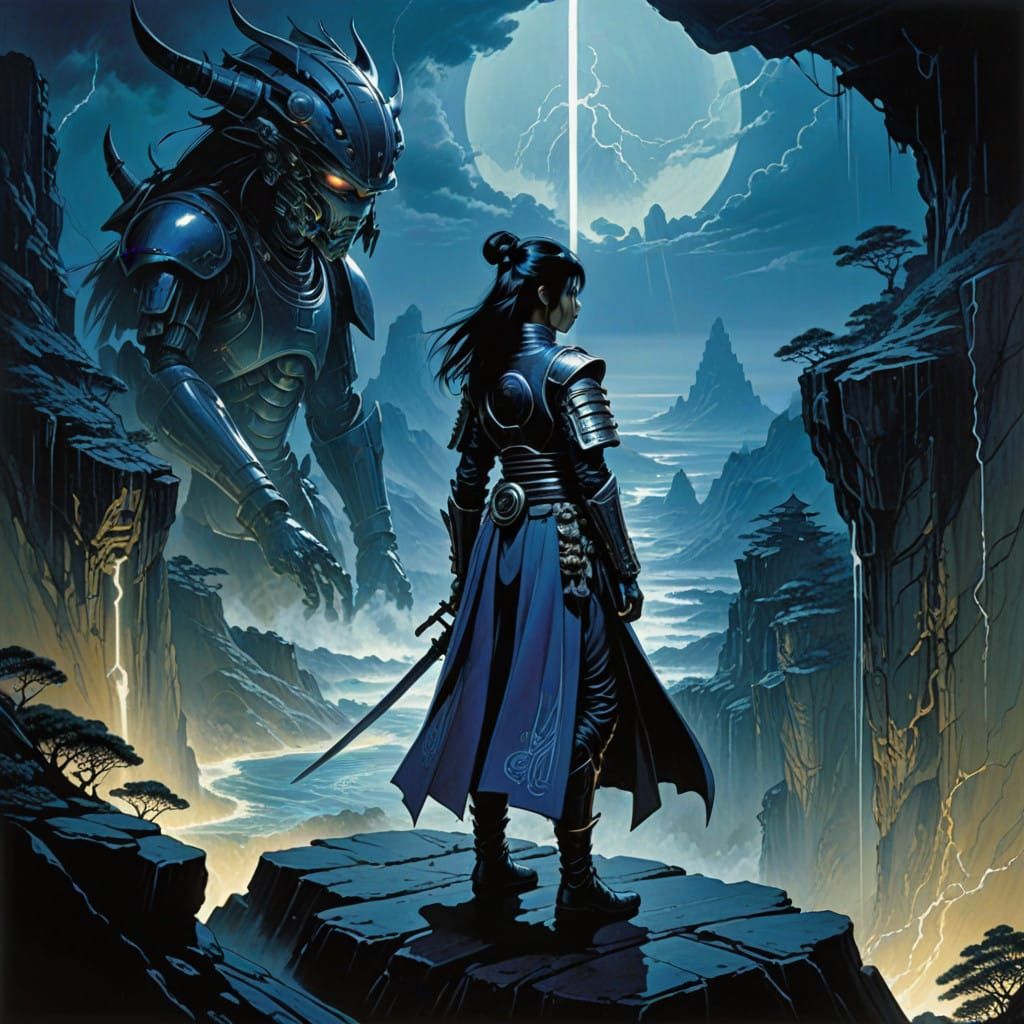 Resolute Warrior in Futuristic Landscape