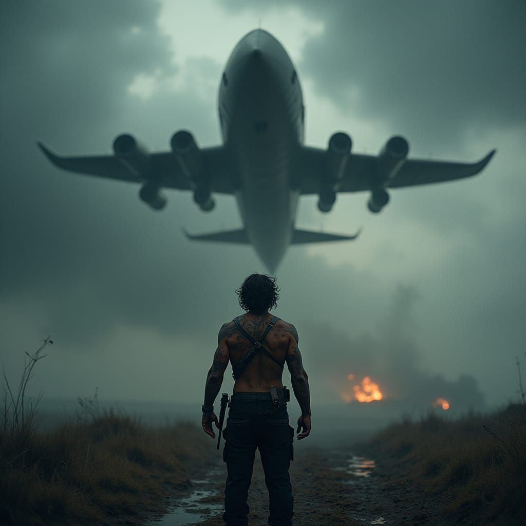 Menacing Zeppelin Looms Over Wounded Hero