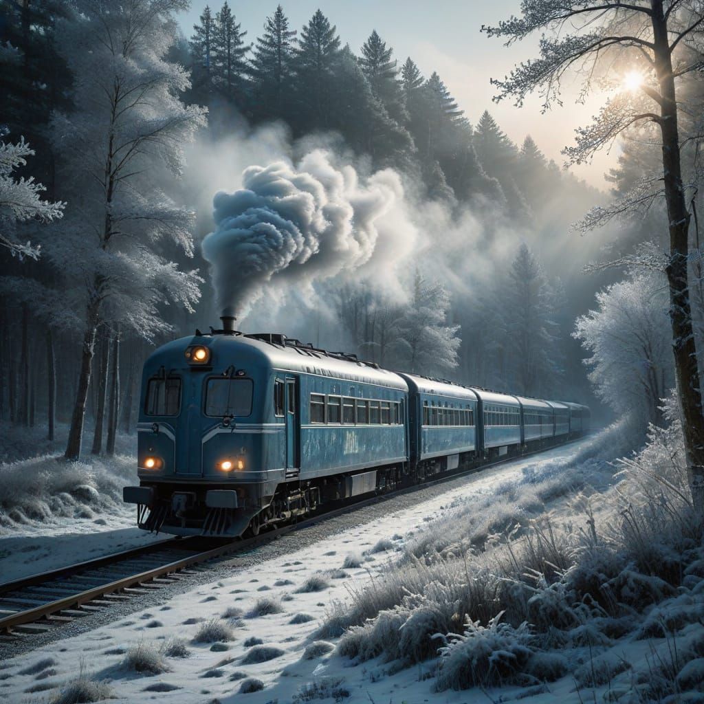 Winter Train Journey in Charcoal Sketch Style