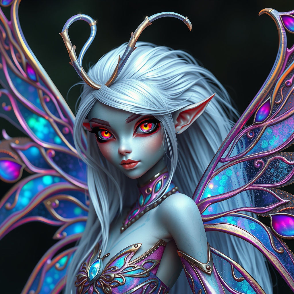 Moonlit Fae in Iridescent Armor, with Opalescent Eyes