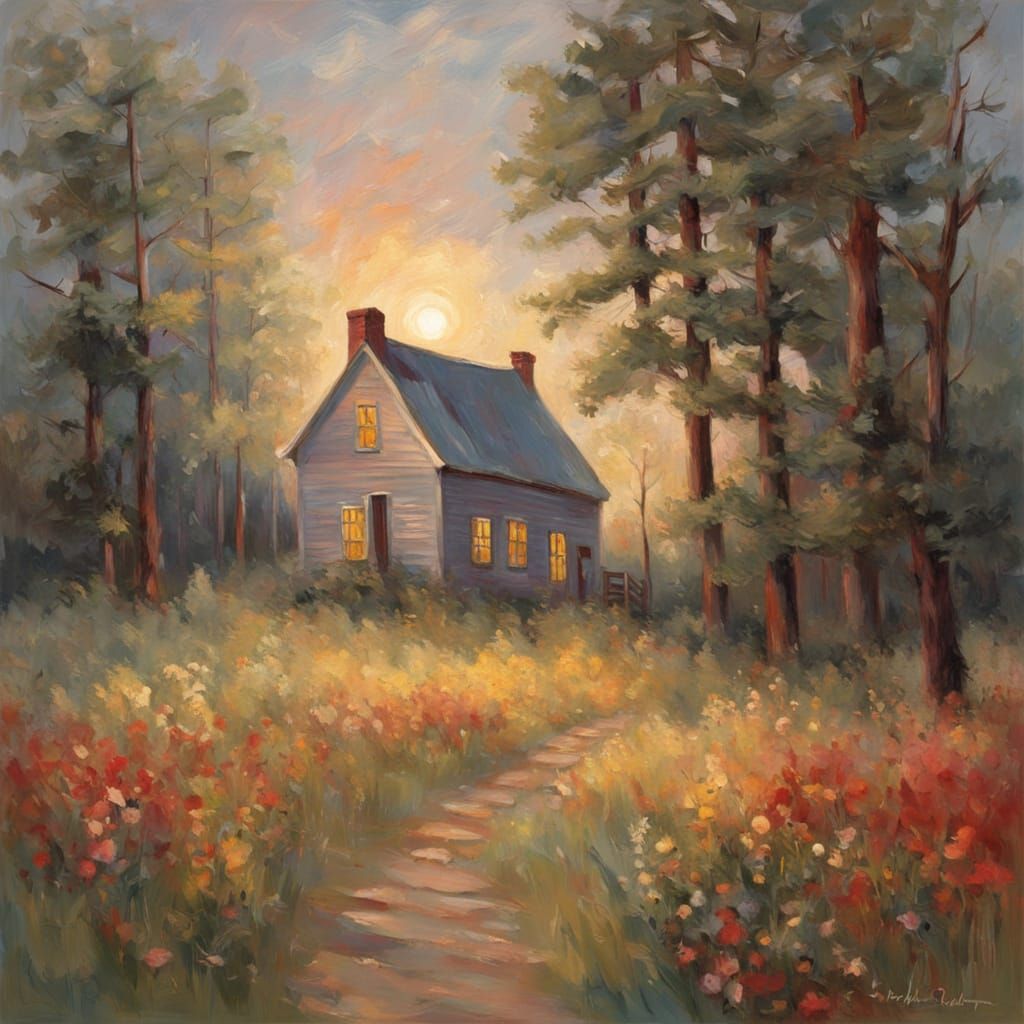 Impressionist Oil Painting of Romantic Acadian Devotion