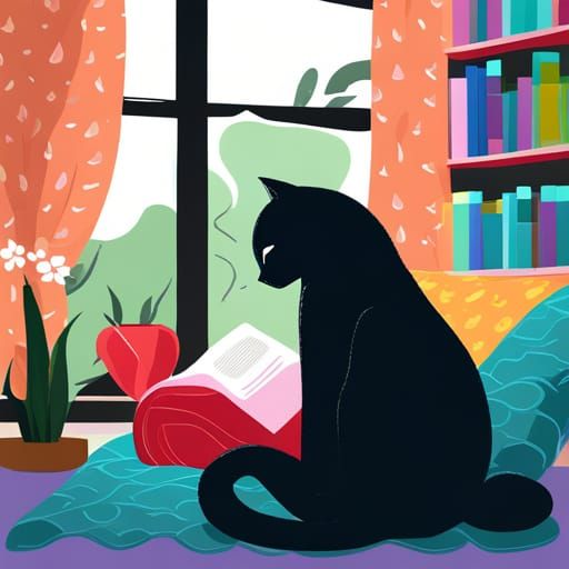 Lo-fi Art: Black Cat in Girl's Lap