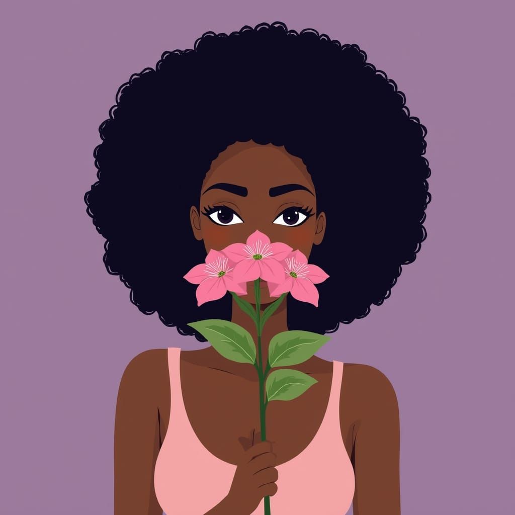 African American Woman in Vibrant Floral Headdress