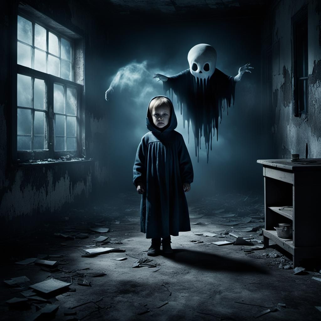 Eerie Child Ghost in Abandoned Nursery: Surrealism
