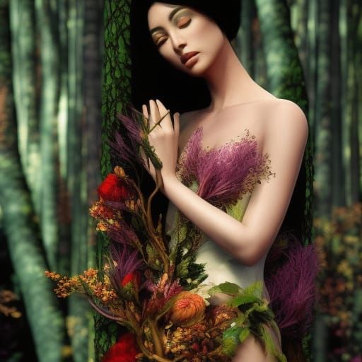 Surreal Portrait: Woman of Trees and Flowers