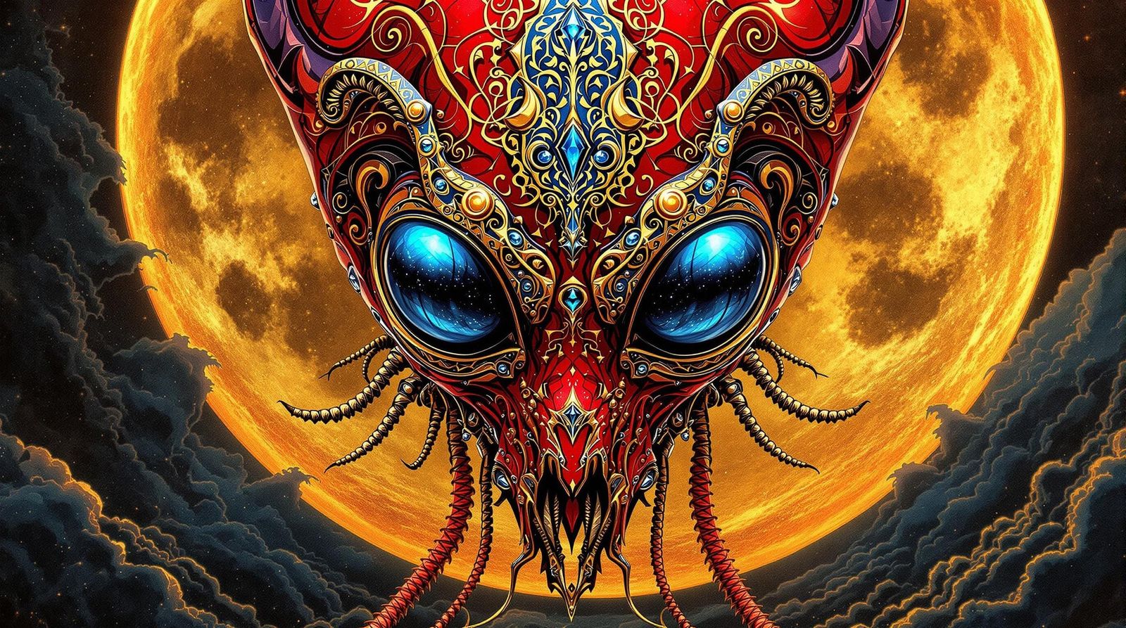 Surreal Steampunk Alien Portrait in Oil and Ink