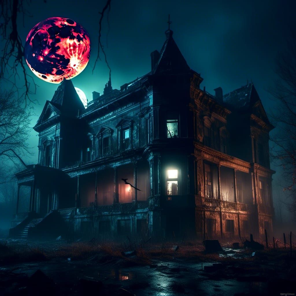 Eerie Haunted Hospital Under Blood Moon