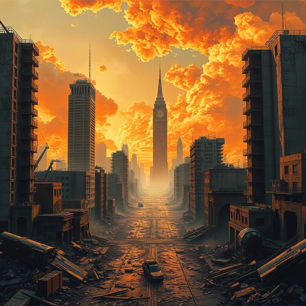 Apocalyptic Wasteland in Acrylic Painting Style