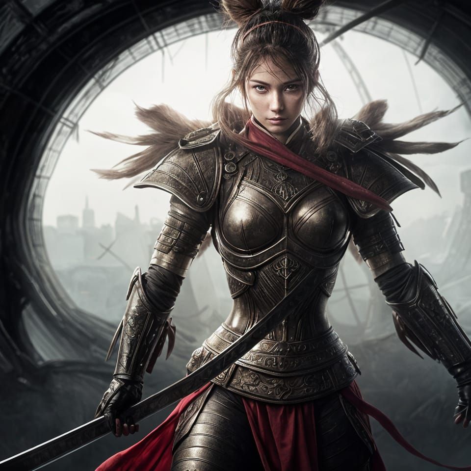 Beautiful Samurai Warrior in Battlefield Armor