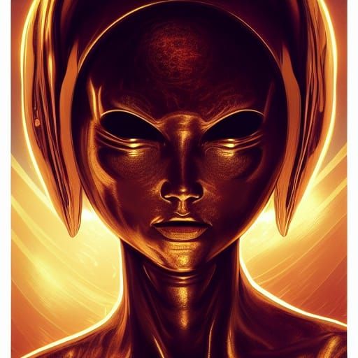 Golden Alien Portrait in Hyperdetailed 8K
