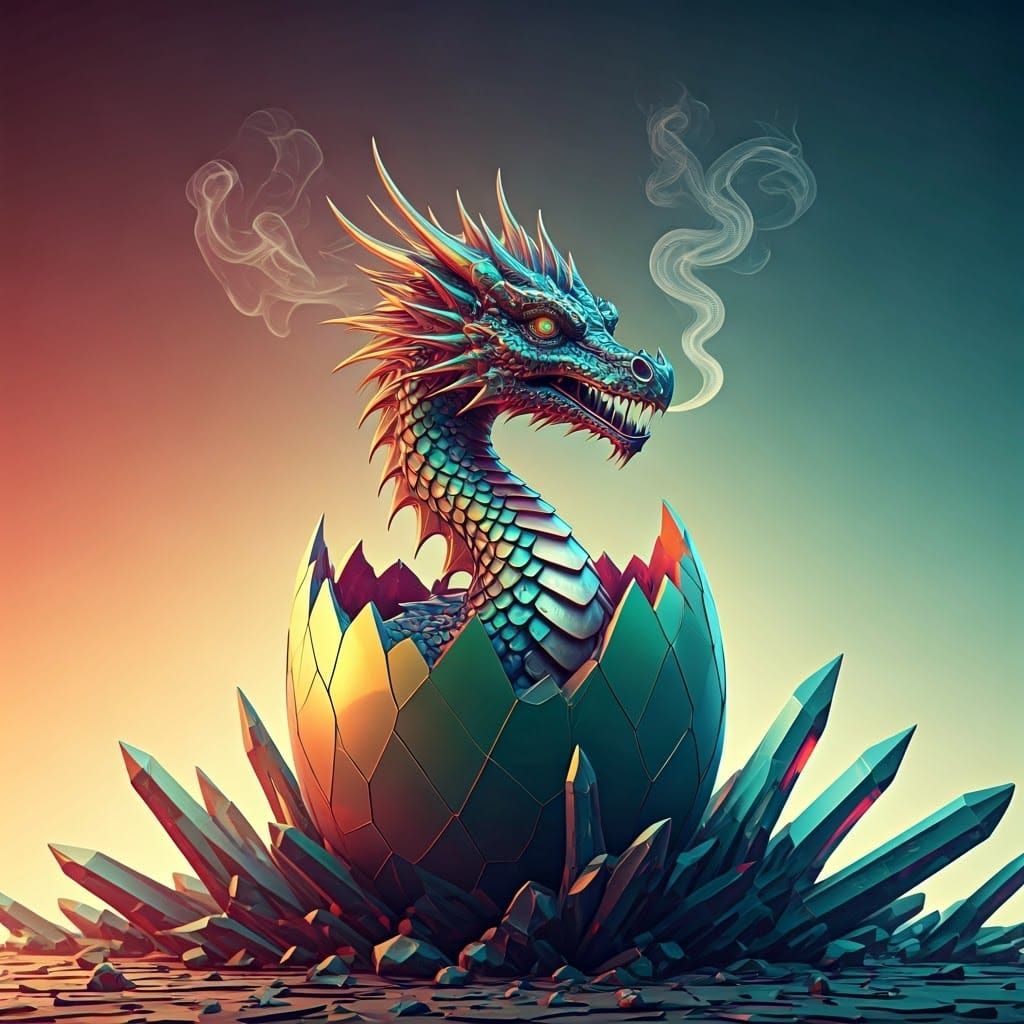 Glass Dragon Emerges: Enamel Scales on Crystalline Egg