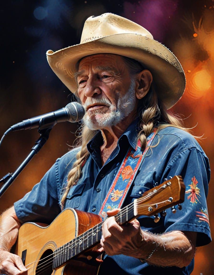 Willie Nelson Portrait in Watercolor Style