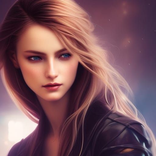 Beautiful Blonde Woman Portrait in Fantasy Art Style