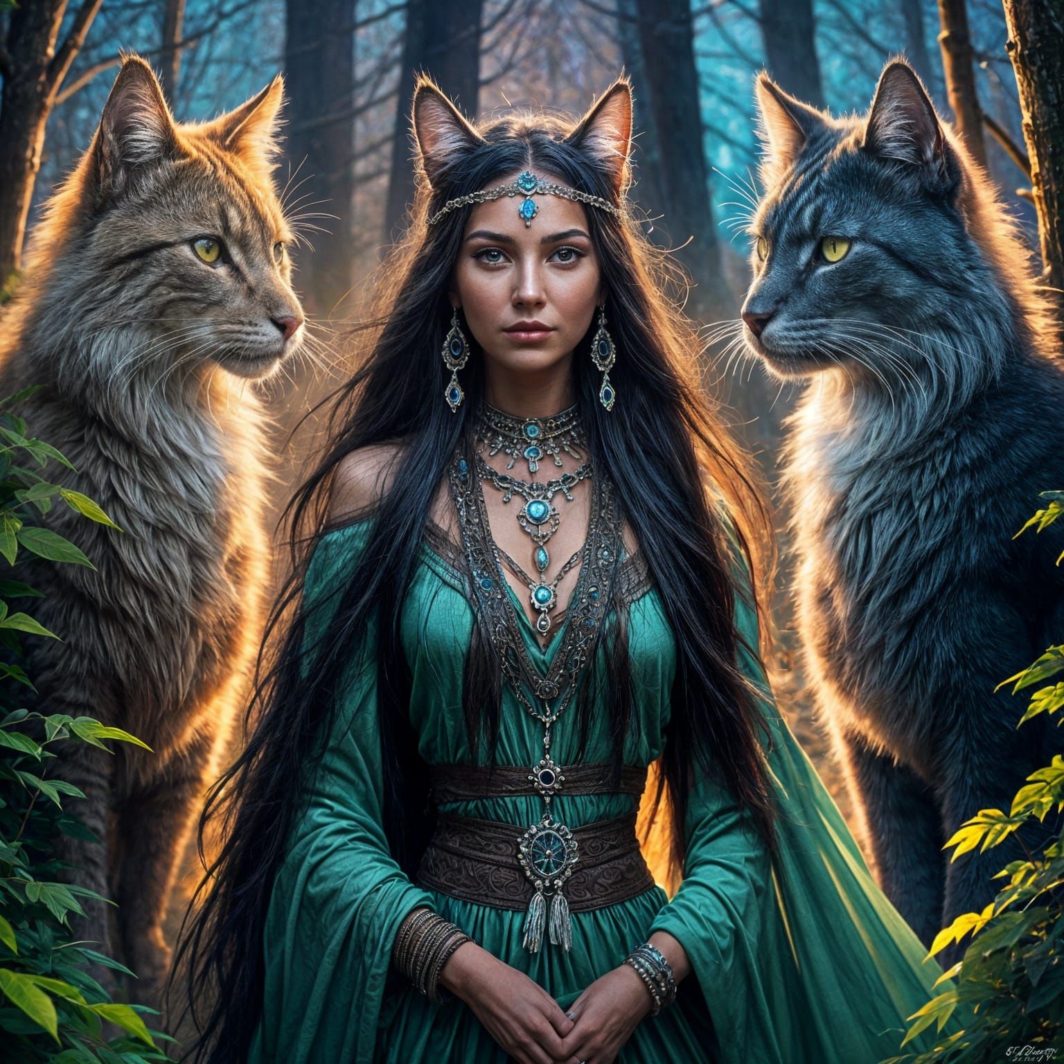 Cat Person in Native American Style