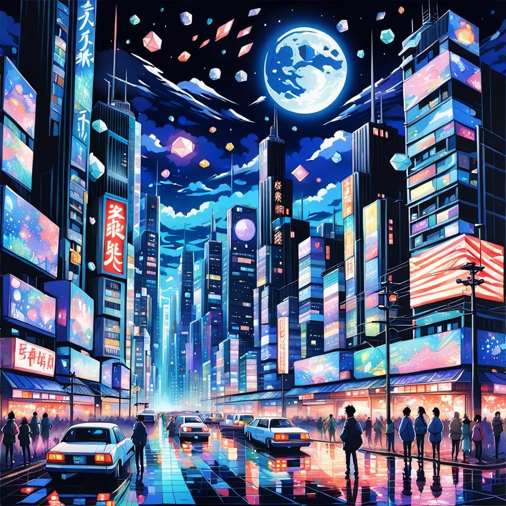 Anime City at Midnight in Diamond Painting Style